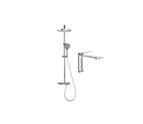 Inox Three function shower system with basin mixer (D391007 + M392001)