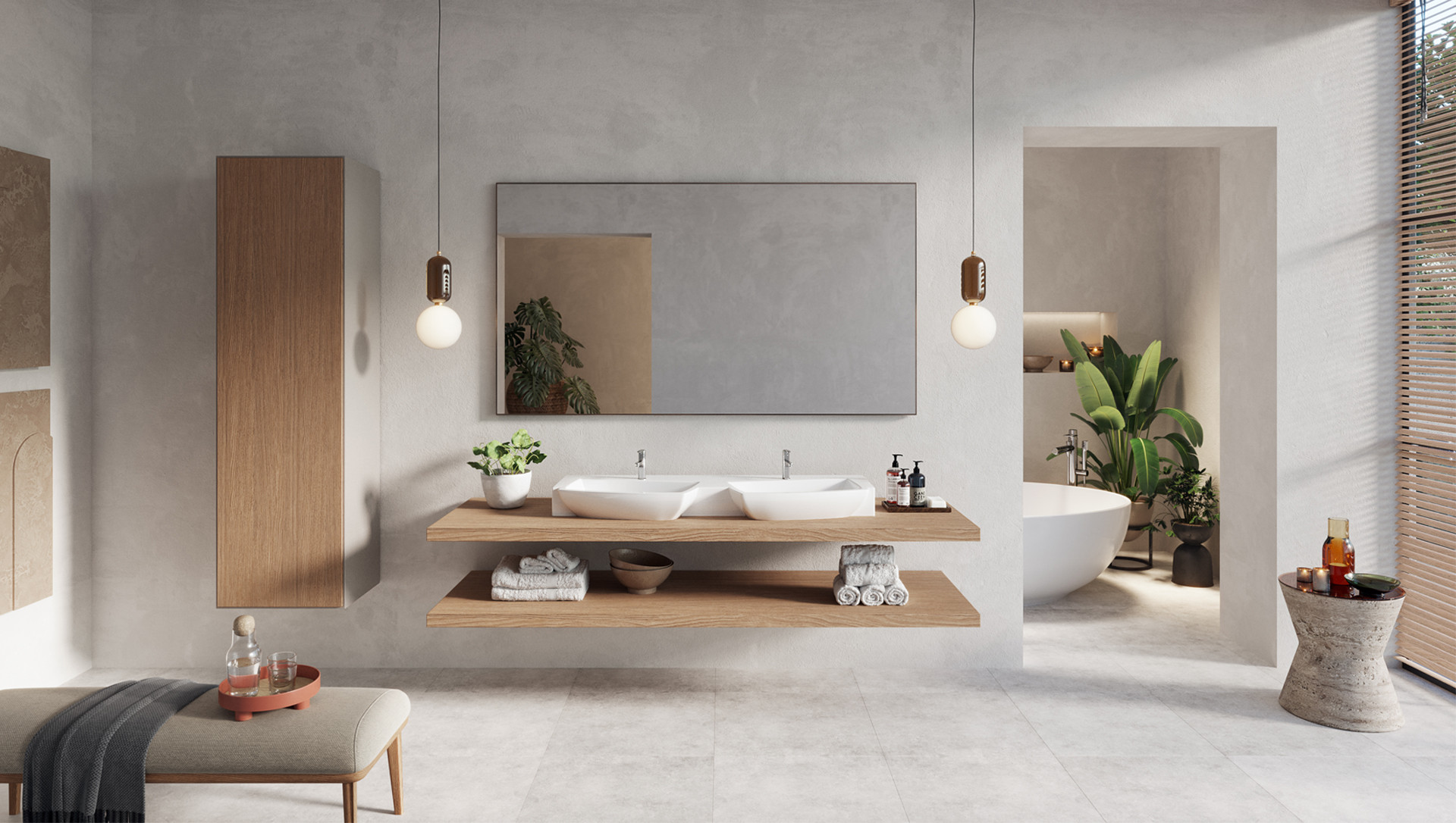 AZZA DOUBLE-BOWL WASH BASIN WITH URBAN STYLE TILE COLLECTION